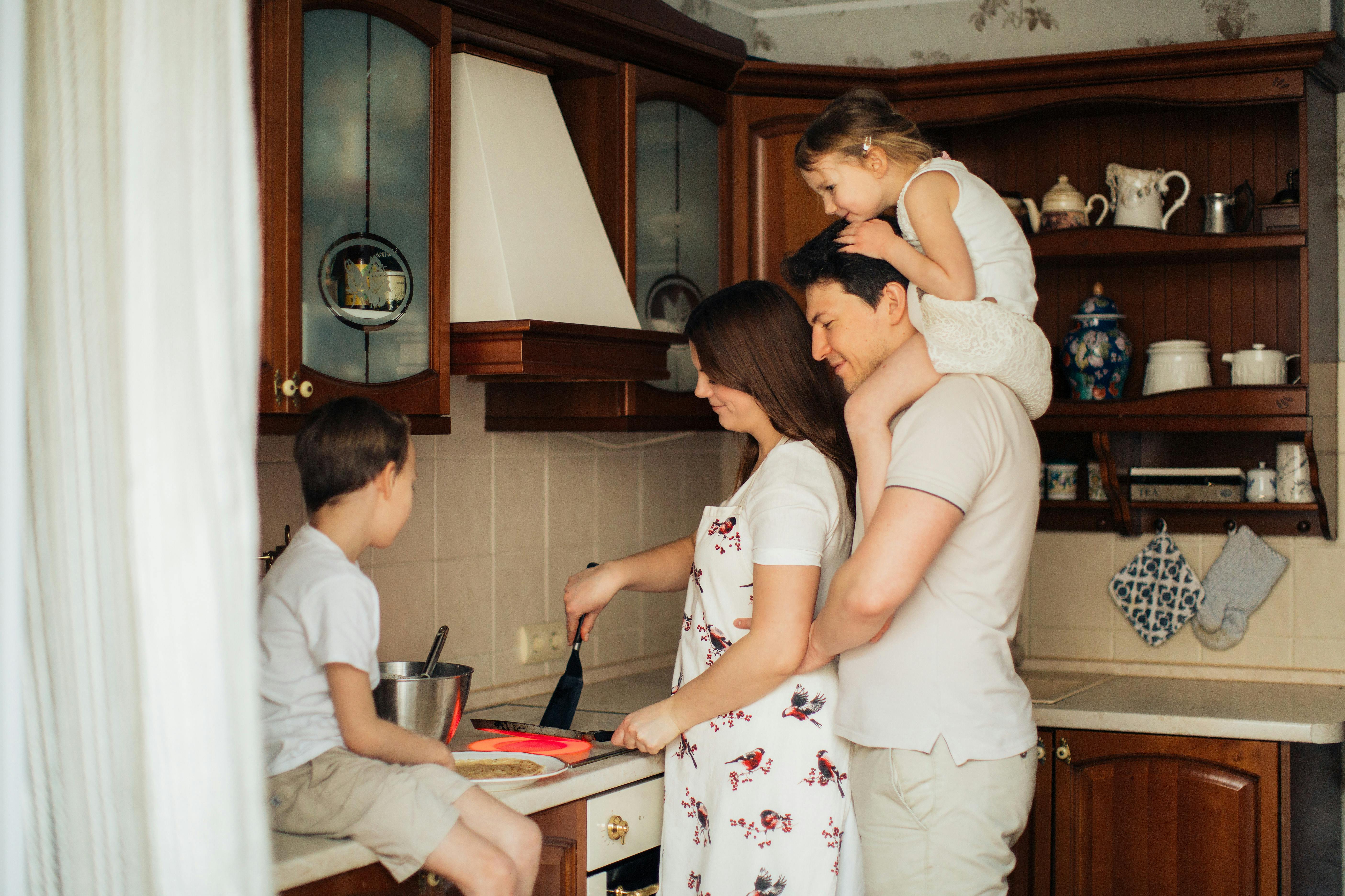 Father cooking with kids